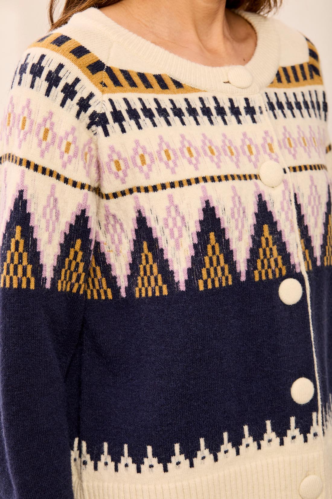 Fair Isle Button Front Sweater Sapphire