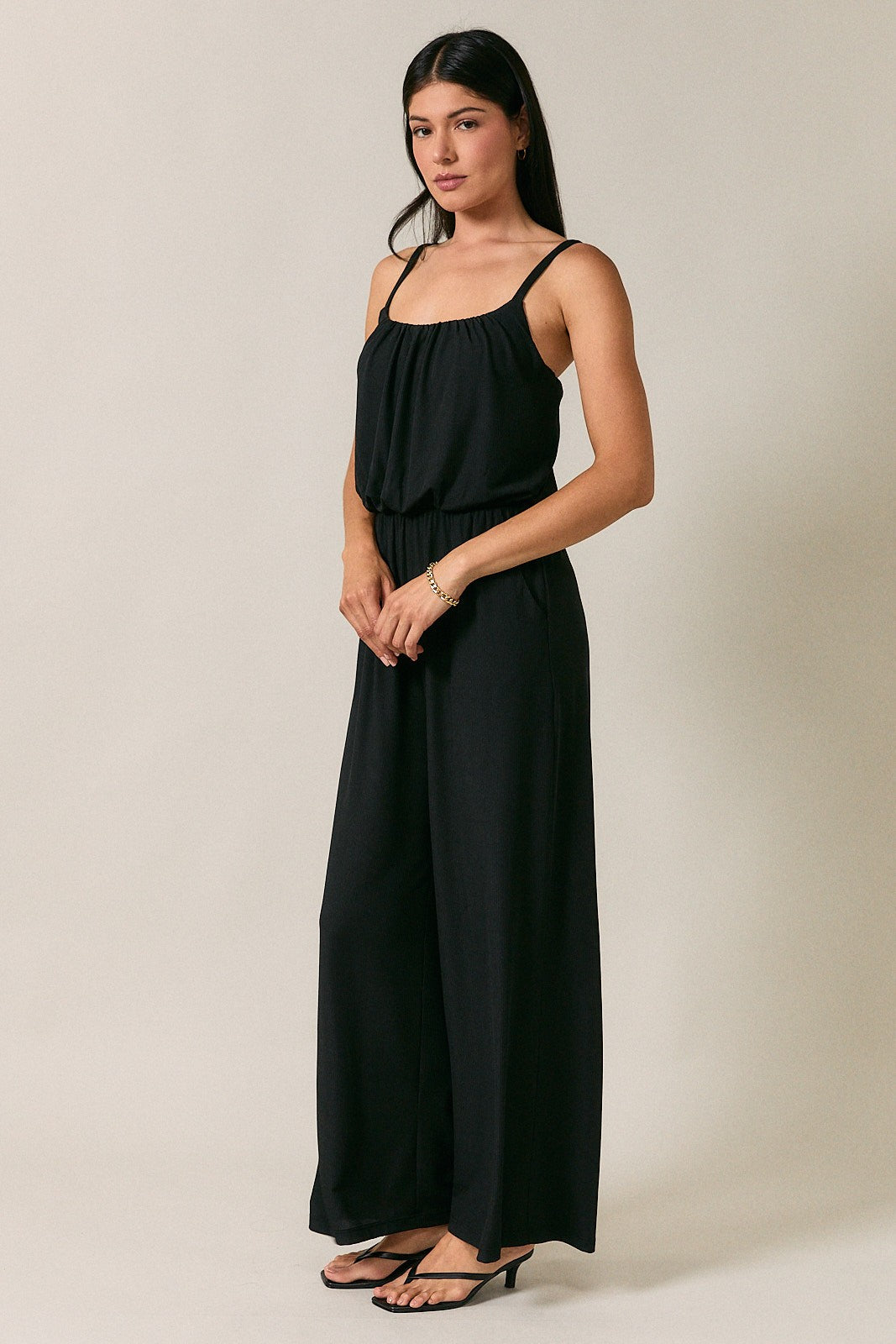 Cropped Wide Leg Sleeveless Jumpsuit Black