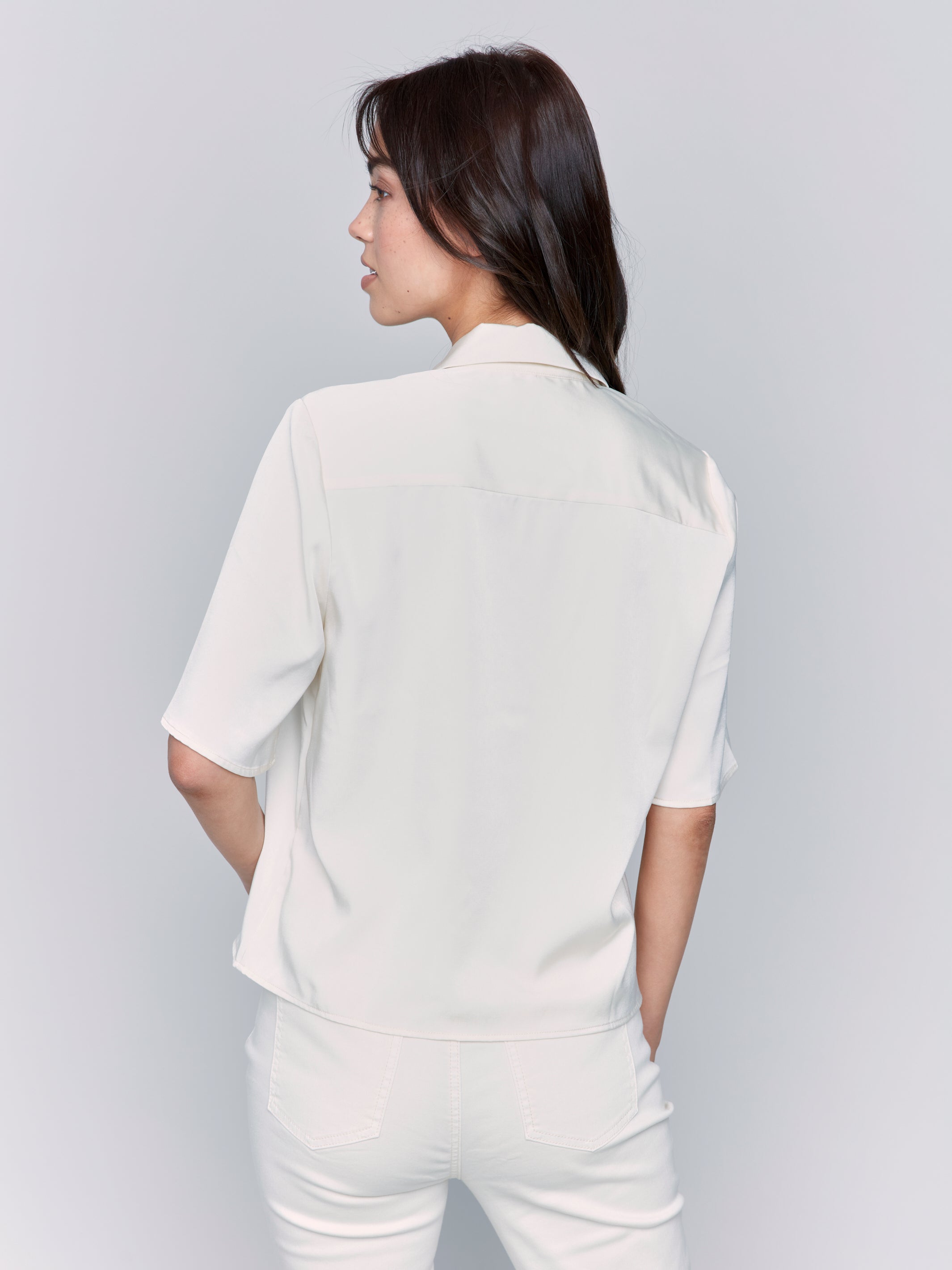 Tailored Collar Short Sleeve Blouse Ecru
