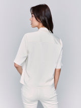 Tailored Collar Short Sleeve Blouse Ecru