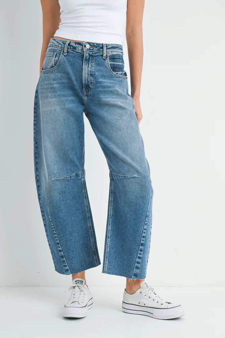 Seam Detail Barrel Leg Jeans Medium