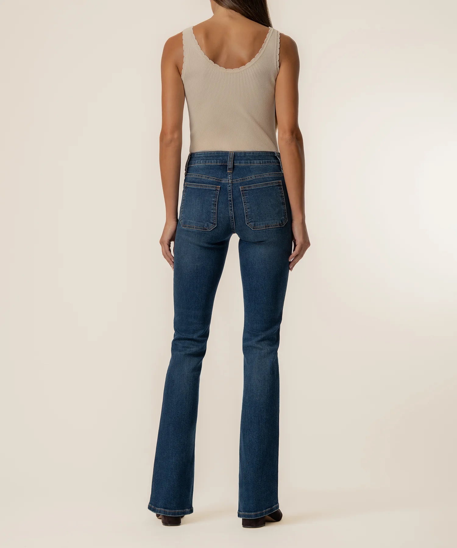 Natalie Mid Rise Patch Pocket Clean Hem Flare Jeans Champ