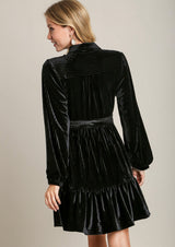 Textured Stripe Shirt Collared Dress Black