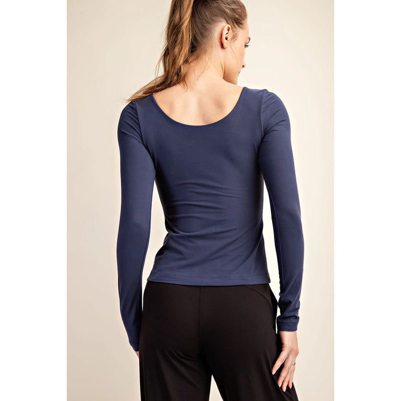 Butter Round Neck Long Sleeve Layering Top Navy