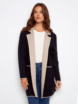 Two Tone Stitched Cardigan Black