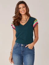 Crochet Cap Sleeve Knit Top Dark Teal