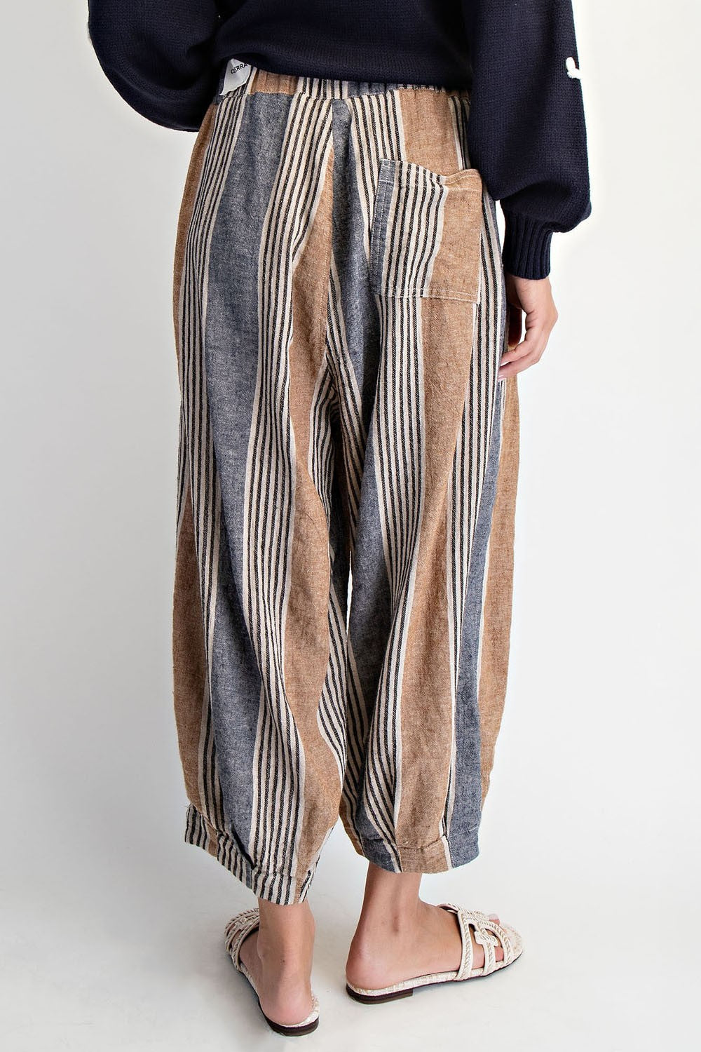 Linen Blend Stripe Balloon Pants Taupe Stripe