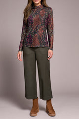 Printed Turtleneck Lined Top Plum Wine