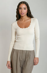 Scallop Neck Sweater Top Birch