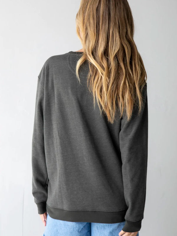 Comfy Pocket Folk Flowers Sweatshirt Charcoal