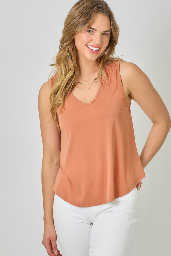 Cupro Modal Smocked Shoulder Tank Grapefruit