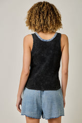 Henley Neck Washed Tank Washed Black
