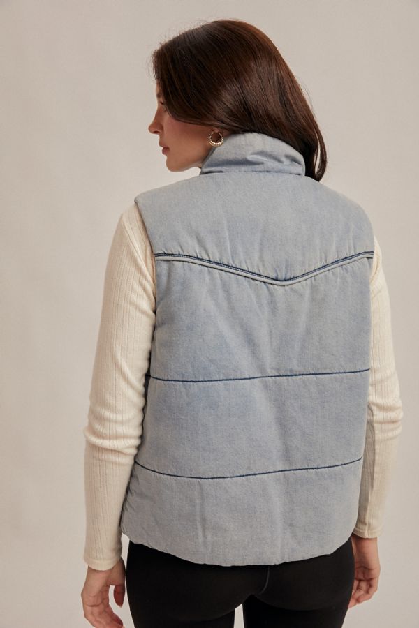 Denim Puffer Vest Denim Blue