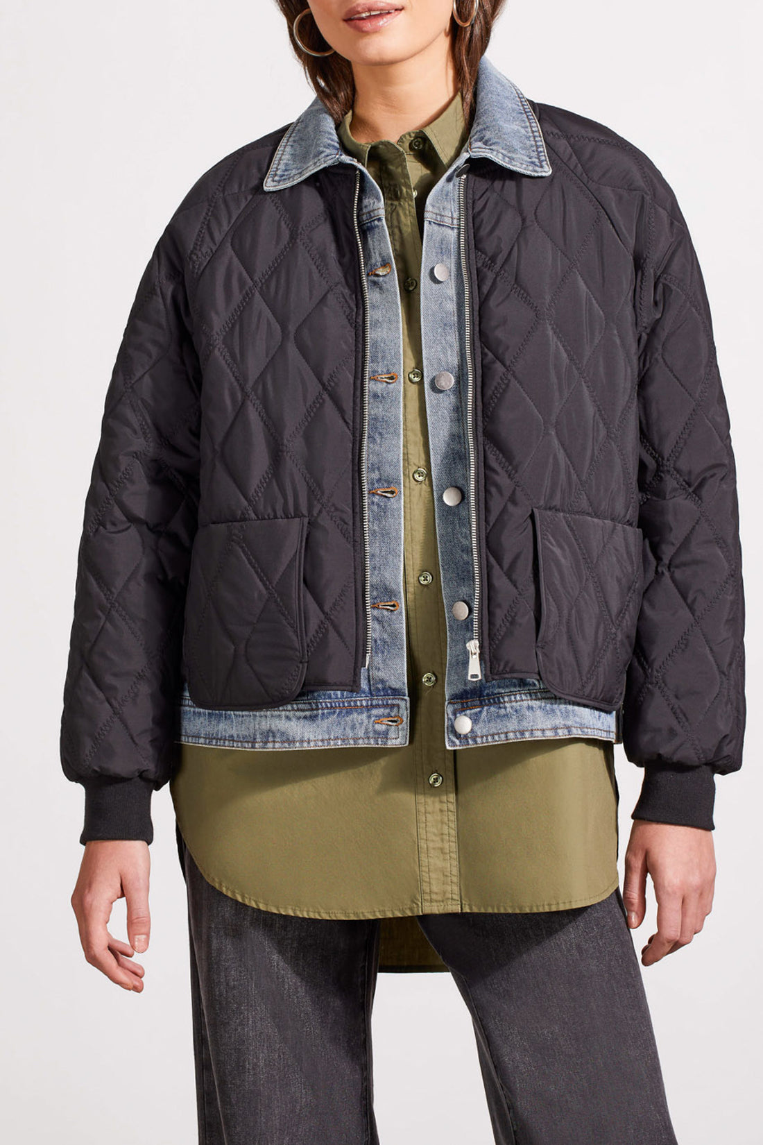 Denim Underlay Quilted Jacket Black