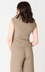 Drop Shoulder Cap Sleeve Textured Top Taupe