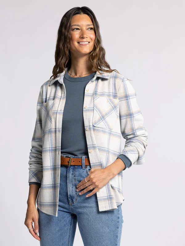 Lewis Button Up Shirt Cream Blue Plaid