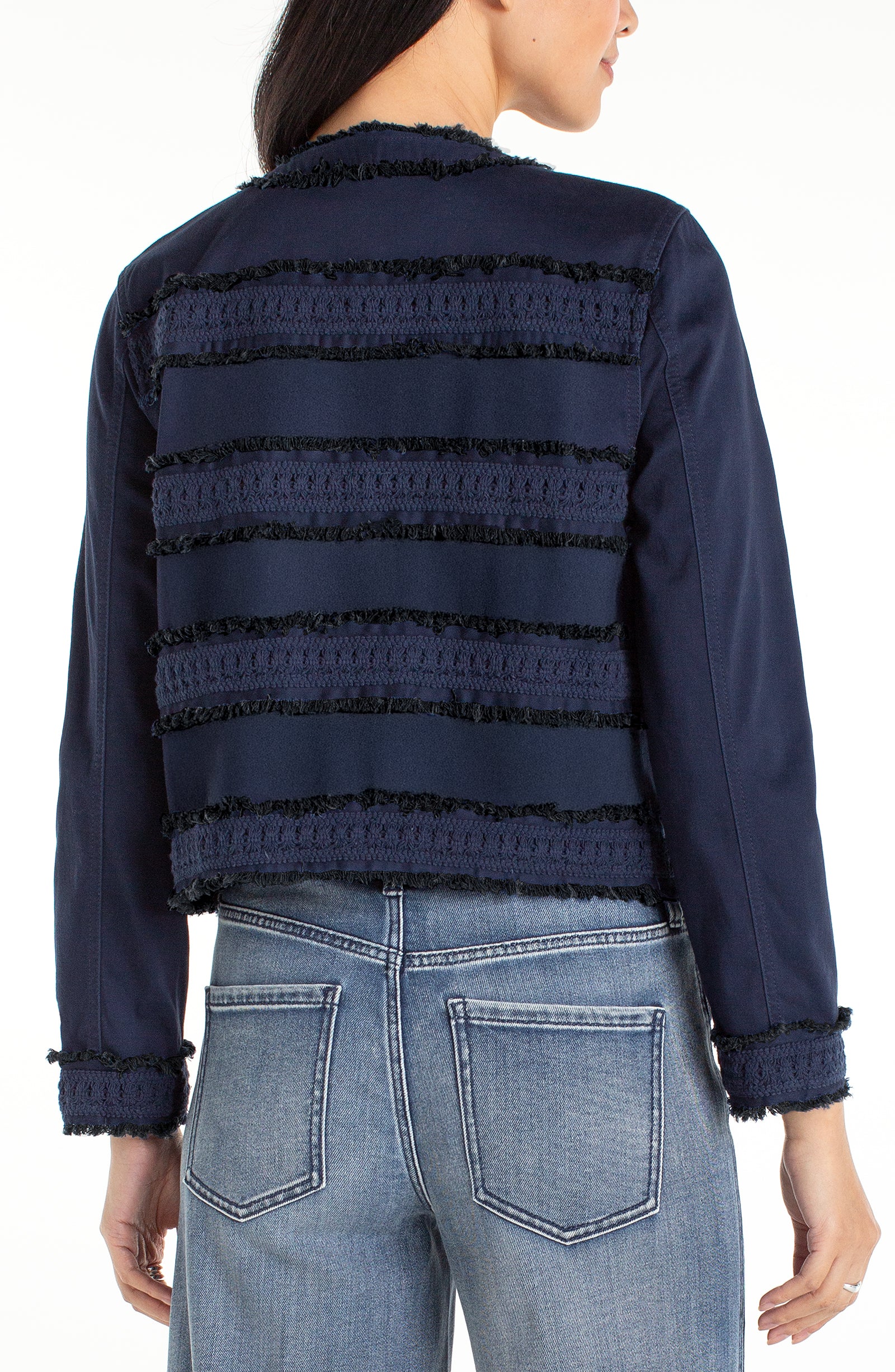 Fray Details Collarless Jacket Deep Midnight