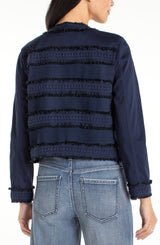 Fray Details Collarless Jacket Deep Midnight