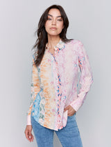 Mixed Swirl Print Long Sleeve Button Down Shirt Wallpaper