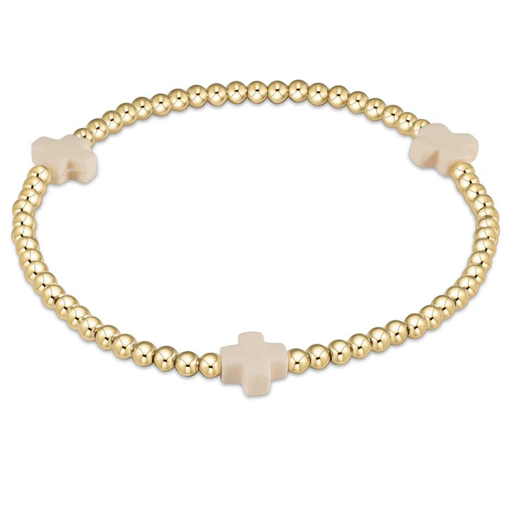 Extends Signature Cross Gold Pattern 3mm Bead Bracelet Off White