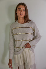 Shimmer On Sequin Stripe Pullover Sweater Natural