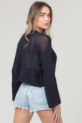 Light Weight Open Knit Sweater Cardigan Midnight Blue