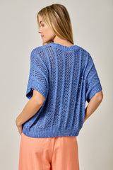 Crochet Dolman Short Sleeve Sweater Royal Blue