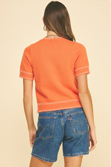 Stitch Detail Short Sleeve Sweater Salmon
