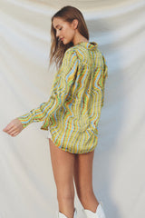 Disco Animal Relaxed Button Down Shirt Kiwi Lemon
