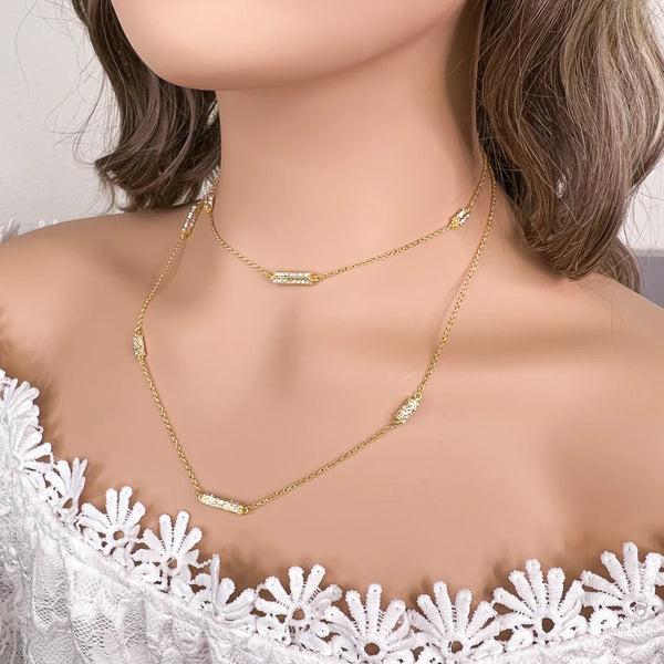 Crystal Bars Gold Plated Necklace