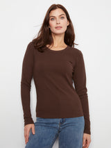 Tencel Ribbed Long Sleeve Crew Neck Top Coffee