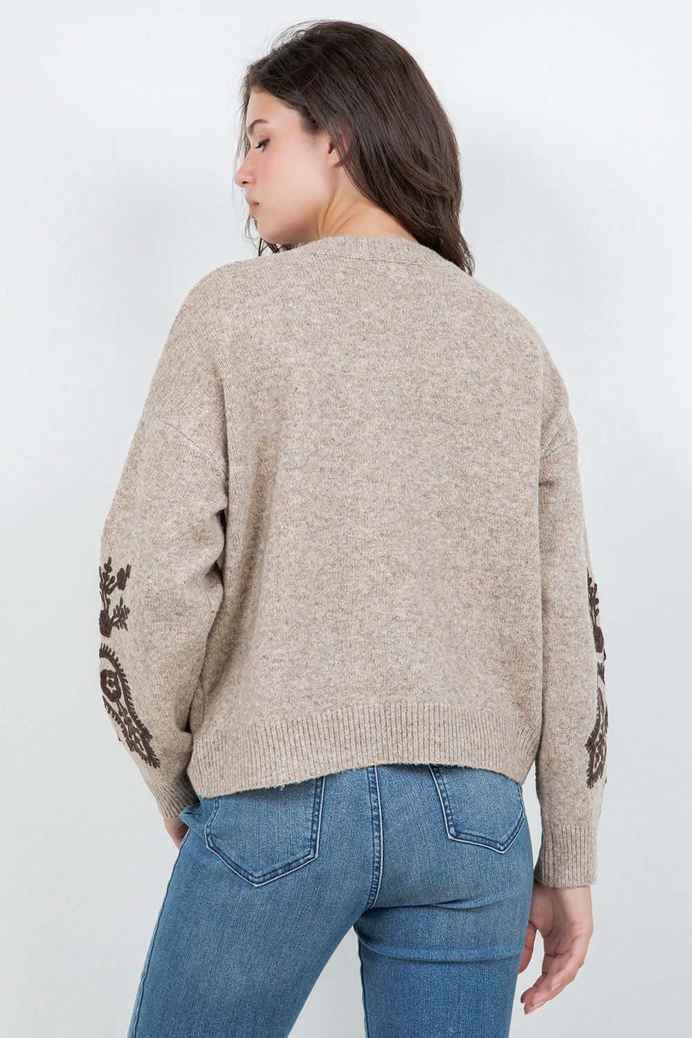 Floral Medallion Knit Sweater Mocha