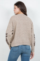 Floral Medallion Knit Sweater Mocha
