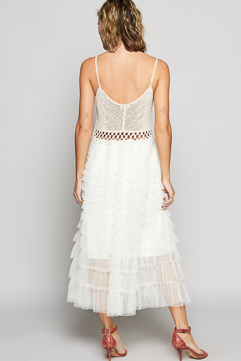 Sleeveless Crochet Ruffle Maxi Dress