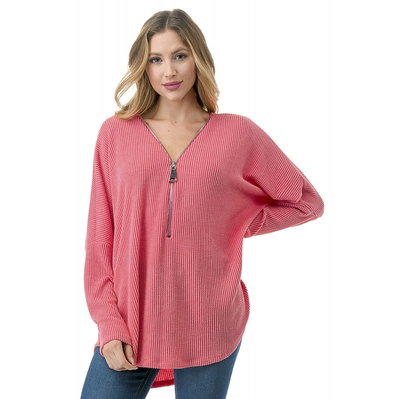 Dolman Zipper Top Coral Mini Rib