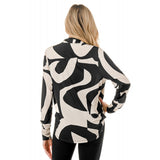 Surplice Printed Long Sleeve Blouse Black + White Mod Swirl