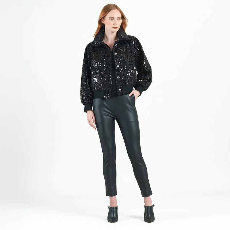 Textured Pebbled Sequin Bomber Jacket Black