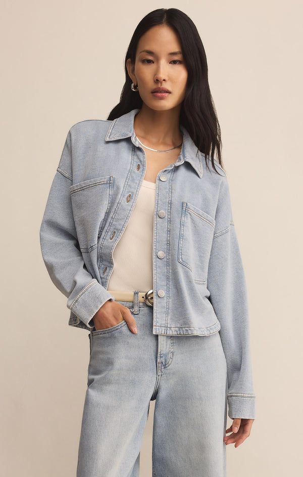 All Day Cropped Knit Jacket Washed Indigo