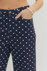 Polka Dot Wide Leg Pants Navy