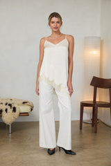 Asymmetric Hem Crinkle Satin Cami Tunic Ivory