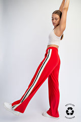 Butter Soft Side Striped Straight Track Pants True Red