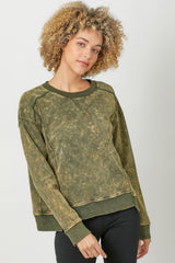 Fleece Terry Crew Neck Washed Sweatshirt Washed Olive