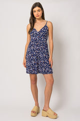 Sleeveless Vneck Floral Ditsy Mini Dress Navy