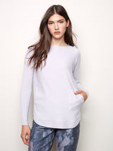 Rounded Hem Plushy Knit Solid Sweater Lilac