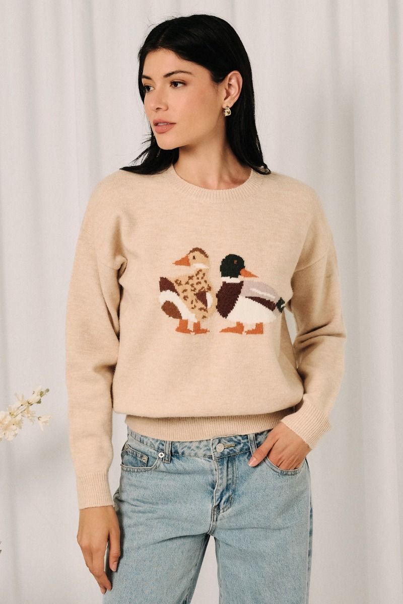 Mallard Duck Pair Sweater Oatmeal