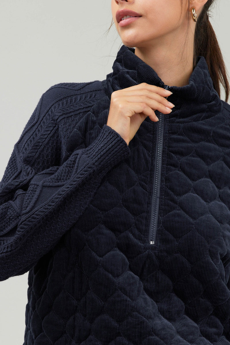 Sweater Woven Combo 1/4 Zip Jacket Navy