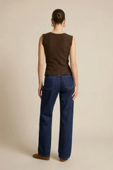 Zig Zag Textured Sleeveless Top Brown