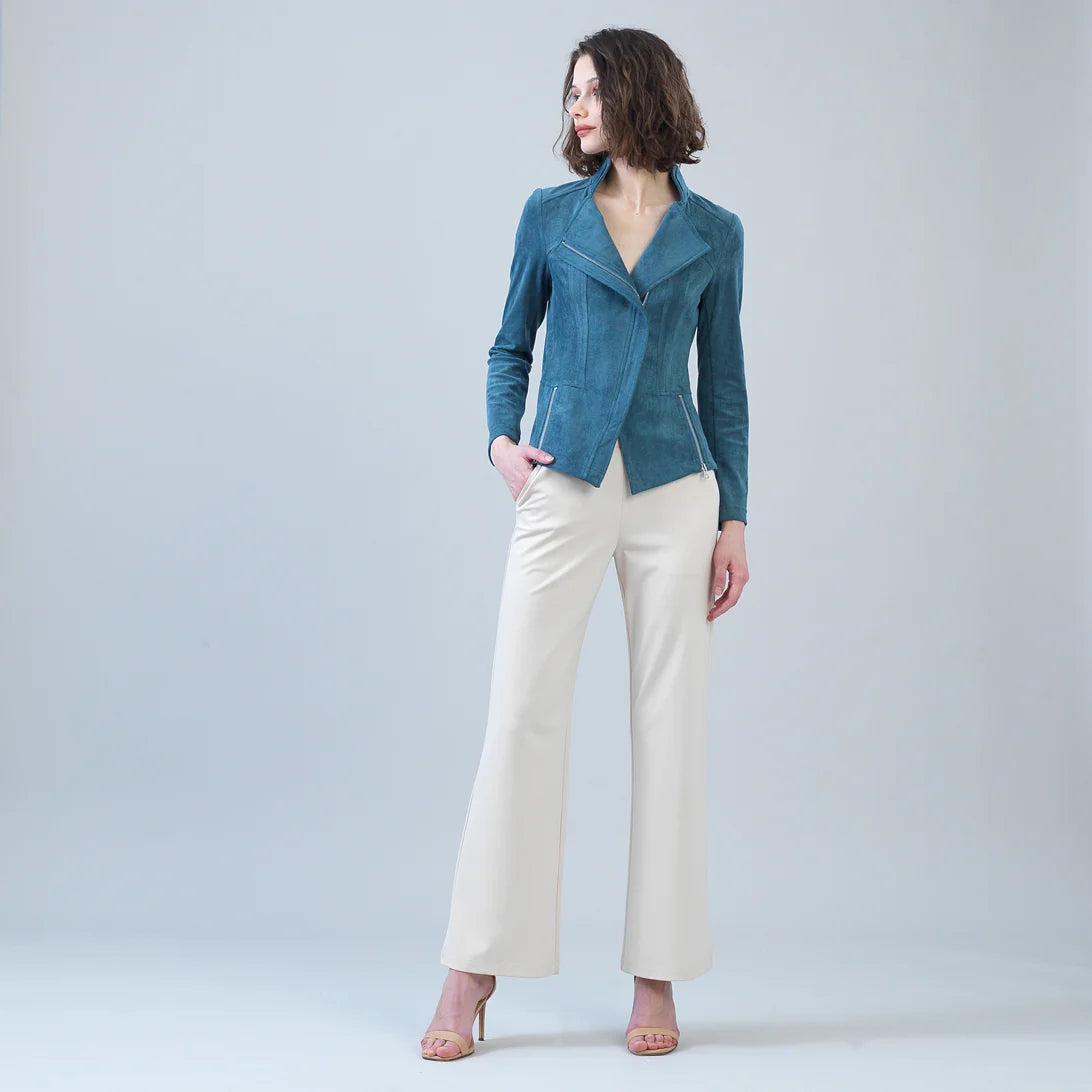 Soft Suede Signature Moto Jacket Blue Moss