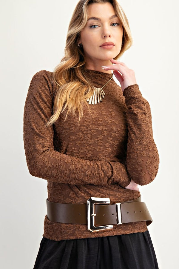 Burnout Lace Fitted Top Brown