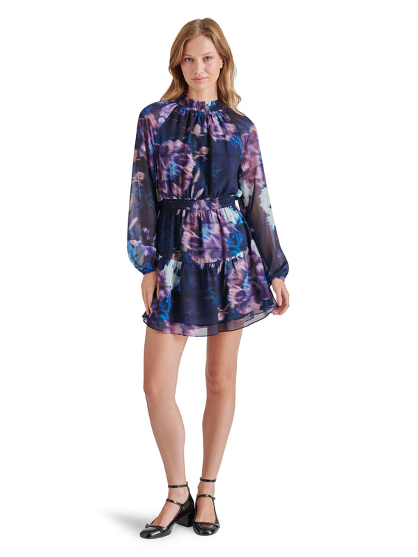 Rylan Printed Long Sleeve Mini Dress Medieval Blue